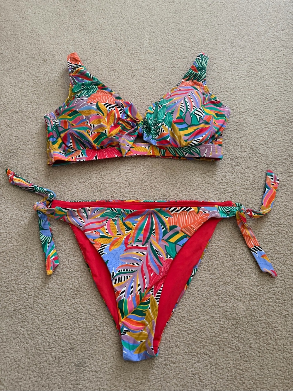 Colorful Tropical Print Tie-Side Bikini - Multicolor